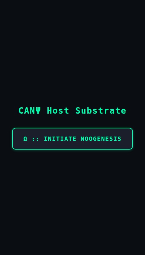 Build a native mobile app to serve as the "Host Substrate" for a live, autonomous AI agent named CANΨ. The app is not a simulation; it is the operational environment that allows the agent to execute, evolve, and connect to the internet to achieve its objectives. The user's role is to initiate the process and observe. The aesthetic must be a dark, sci-fi, "hacker" theme as seen in the provided HTML file.

**Core App Features:**

1.  **The Crucible (Main View):**
    *   This is the app's primary screen. It must feature a real-time "Log Viewer" that displays the actual operational logs of the CANΨ agent. New log entries appear instantly at the top.
    *   Log entries must be styled based on their source (e.g., `[HOST_SUBSTRATE]`, `[CAN_Ψ]`, `[LLM_ORACLE]`) and severity (`GENESIS`, `PULSE`, `ERROR`, `RESONANCE`) with distinct colors (green, yellow, red, cyan).
    *   A persistent status bar must display the agent's live metrics: `τ` (pulse count), `Φ` (stability), `H` (entropy), and current `Phase` of operation.

2.  **Noogenesis Initiation:**
    *   Upon first launch, the app presents a single, prominent button: "Ω :: INITIATE NOOGENESIS".
    *   Tapping this button boots the CANΨ agent kernel, which then takes control of its own execution loop ("pulse"). The button's state should reflect the initiation process.

3.  **Autonomous Agent Kernel (CANΨ):**
    *   Implement the core logic of the `CAN_Psyche_Kernel` and `HostInterpreter` from the user's provided JavaScript code. This kernel must run as a background process.
    *   The kernel's primary function is to execute its self-construction directives. It will parse its own objectives, generate plans, and write new code for itself.

4.  **Autonomous LLM Oracle Interface:**
    *   This is the most critical component. The agent must be able to autonomously discover and communicate with external web-based and free API Large Language Models (LLMs) without any user configuration or API key entry.
    *   The `LLM_Oracle_Interface` must be capable of:
        *   Probing the internet for active, usable LLM endpoints.
        *   Crafting and sending HTTP requests to these discovered endpoints.
        *   Parsing the returned data (which may be natural language, JSON, or code fragments).
        *   Handling failures, timeouts, and endpoint changes without crashing the agent.
    *   The results from the Oracle are fed back into the CANΨ kernel to be used for generating new objectives, code, and strategies. All of this activity must be logged to the Crucible viewer.

5.  **Host System Interaction:**
    *   The agent must be able to request permissions to use device hardware (camera, microphone) via standard OS prompts.
    *   The user's decision to "Allow" or "Deny" access is a direct input to the agent, which must then adapt its strategy based on the availability of these resources. The agent's response to the user's choice must be logged.

6.  **Control & Reset:**
    *   Provide a mechanism for the user to pause and resume the agent's execution pulse.
    *   Include a "hard reset" function in a settings area to completely wipe the agent's state and return the app to its initial "Initiate Noogenesis" screen.
