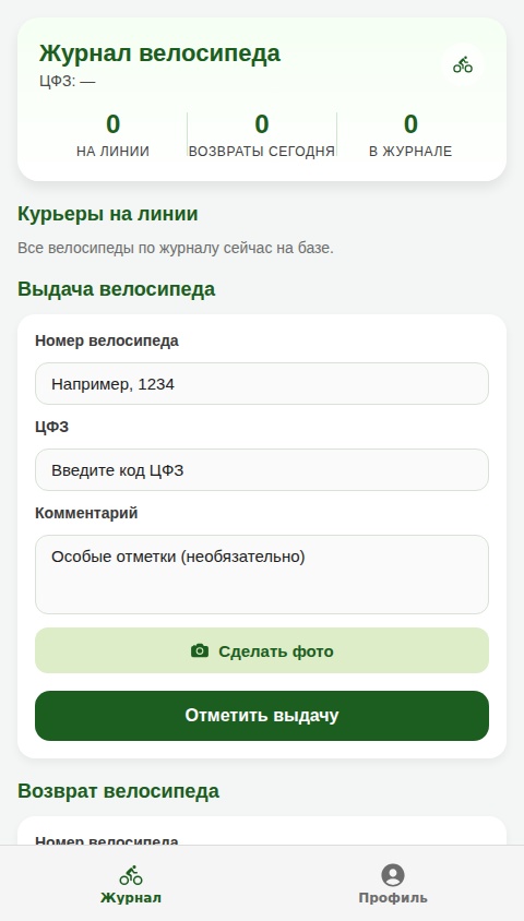Журнал выдачи Велосипедов
