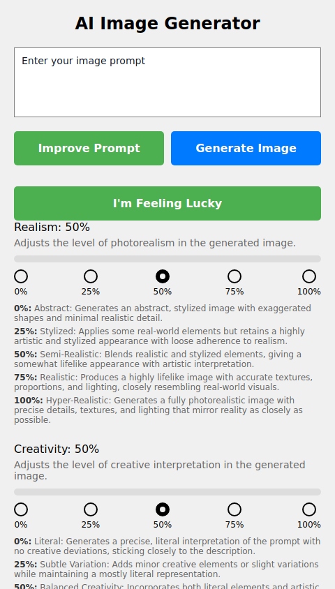 Custom settings AI image generator 