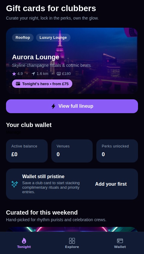 Gift cards for clubbers