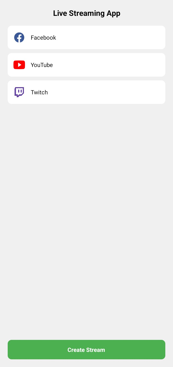 Create a live streaming application to FB YouTube twitch
I can create stream