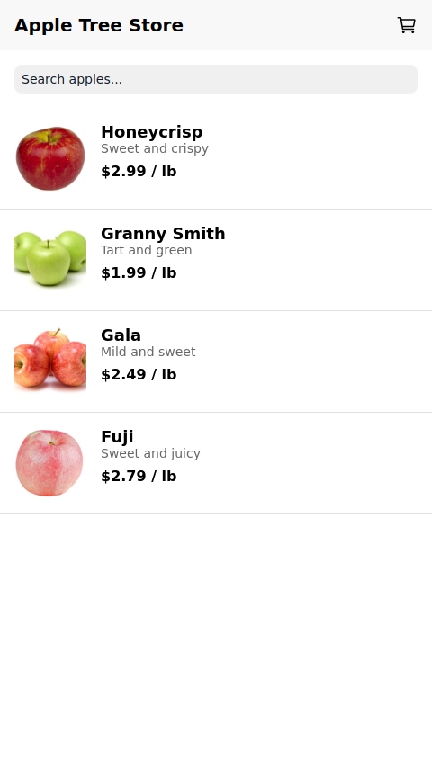 Apple Store website where instead of iPhone we literally sell apples from trees