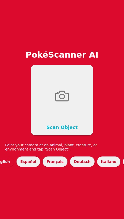 Create me an AI with TTS that scans an animal, creature or plant/enviroment like a pokédex, with the phone camera, with a pokemon like UI