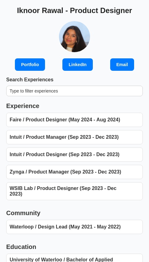 create an app that showcases my portfolio and my resume as a product designer 