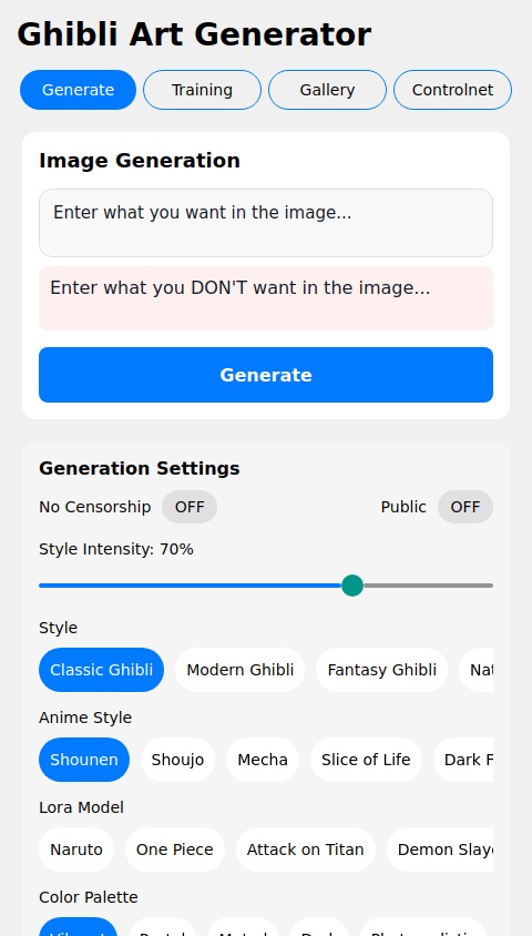 Ghibli art generator from text, HD 4k. Accounts, FLUX.1, detailed generation settings