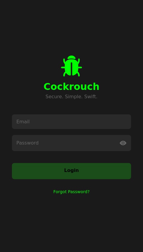 Create a login page for the app called cockrouch 