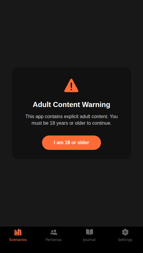 Create a premium, native mobile app for immersive, adult voice-based role-playing with an AI. The app is designed for explicit fantasy scenarios and must provide a high degree of user customization and immersion.

The app must include the following core features:

1.  **Onboarding & Age Gate:**
    *   Upon first launch, display a clear, one-time modal requiring the user to confirm they are of legal adult age.
    *   Follow this with a brief, skippable tutorial highlighting the key features: Character Creation, Scenario Library, and the Voice Chat interface.

2.  **Character Creator & Personas:**
    *   Allow users to create, save, and manage multiple AI "Personas."
    *   For each Persona, the user can define:
        *   **Name:** A custom name for the AI character.
        *   **Voice:** Select from a diverse library of high-quality voice options (e.g., Deep, Soft, Accent A, Accent B).
        *   **Core Personality:** A short text description defining the character's traits, background, and disposition (e.g., "A stern but fair starship captain," "A mischievous forest spirit"). This text will be used to prime the AI.
    *   Users can select one of their saved Personas for each chat session.

3.  **Scenario Hub:**
    *   This screen serves as the starting point for new sessions.
    *   It should offer two paths:
        *   **Freestyle Prompt:** A simple text input for users to write a completely custom, open-ended scenario.
        *   **Scenario Library:** A browsable, curated collection of pre-written scenarios categorized by theme (e.g., Sci-Fi, Fantasy, Historical, Modern). Each scenario provides a starting context for the role-play. Users should be able to save their favorite scenarios.

4.  **Immersive Voice Chat Interface:**
    *   The central interaction screen. It must be minimalist and dark-themed to focus the user on the audio experience.
    *   **Core Controls:** A prominent "Hold to Speak" button.
    *   **Visual Feedback:** A subtle, ambient visualizer (e.g., soft pulsing waves or particles) that reacts to the AI's voice to enhance immersion. The visualizer's color or pattern could subtly shift based on the tone of the conversation.
    *   **Context Display:** A small, collapsible text area at the top showing the name of the selected AI Persona and the initial scenario prompt for reference.
    *   **AI Memory:** The AI must maintain context and memory throughout a single, continuous session.

5.  **Session History & Journal:**
    *   A private "Journal" section where all past sessions are automatically saved.
    *   Each entry should be listed with the Persona name, scenario, and date.
    *   Tapping an entry opens a transcript of the chat. The user should have the option to resume the session from where they left off.
    *   All Journal data must be stored persistently in a database and linked securely to the individual user's account.

6.  **User Settings:**
    *   A dedicated screen to manage app preferences.
    *   **Voice Management:** Add/edit/delete AI Personas.
    *   **Journal Management:** Ability to delete individual sessions or wipe the entire history.
    *   **Accessibility:** Options to adjust AI voice speed and volume.

User authentication, profiles, and data storage linked to the user are handled by the platform. The focus is on building the character creation, scenario management, and immersive voice chat features.
