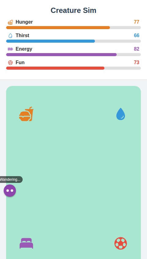 Creature that takes care of itself simulator
